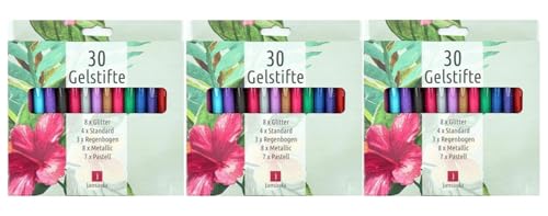 TerCasa 998701-2 Gelstifte, 3x 30er Sets, 3 Etuis mit je 30 Gelschreibern mit Glitter, Regenbogen, Metallic, Standard und Pastell Farbeffekten, 90 Gelmalstifte für softes Schreiben TerCasa 998701-2 Gelstifte, 3x 30er Sets, 3 Etuis mit je 30 Gelschreibern mit Glitter, Regenbogen, Metallic, Standard und Pastell Farbeffekten, 90 Gelmalstifte für softes Schreiben von TerCasa