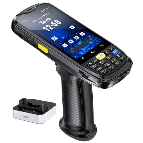 Tera Android 10 Barcode Scanner PDA mit Ladestation Pistole Griff Tastatur Zebra SE4710 4" Touchscreen 4G WiFi GPS BT IP65 4200mAh 1D 2D QR Handheld PDA P160 von Tera