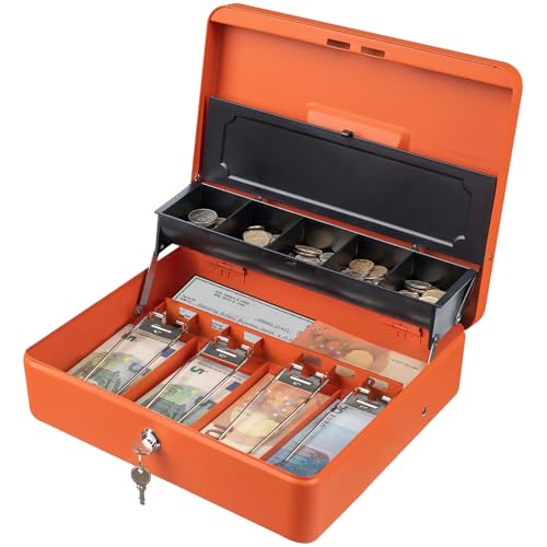 Tera Anti-Diebstahl-Geldkassette - mit schwerem Geldfach und Schlüsselschloss 4 Scheine 5 Münzen-Innenfach 30x24x9cm Großer Safe für kleine Unternehmen, Flohmärkte und zu Hause KL380 Orange Tera Anti-Diebstahl-Geldkassette - mit schwerem Geldfach und Schlüsselschloss 4 Scheine 5 Münzen-Innenfach 30x24x9cm Großer Safe für kleine Unternehmen, Flohmärkte und zu Hause KL380 Orange von Tera