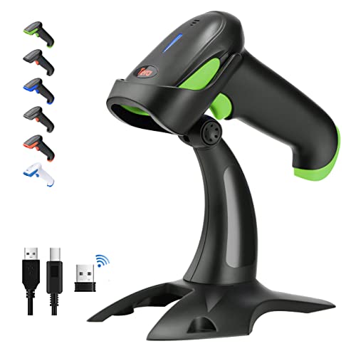 Tera Barcode Scanner 1D 2D QR 3 in 1 Barcodescanner Wireless 2.4 GHz/Bluetooth/USB Kabelgebunden Strichcode Scanner mit 2000mAh Akku /2M Kabel/Super Stabiler Ständer, HW0002 von Tera