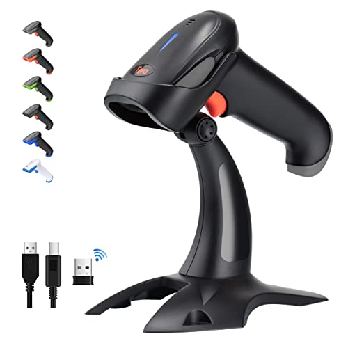 Tera Barcode Scanner 2D 1D 3 in 1 Barcodescanner Wireless 2.4 GHz/Bluetooth/USB Kabelgebunden Strichcode Scanner mit 2000mAh Akku /2M Kabel/Super Stabiler Ständer, HW0002 von Tera