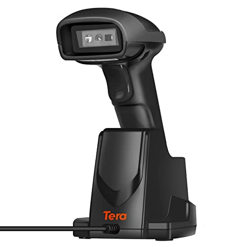 Tera Barcode-Scanner Wireless 2,4 GHz Barcodescanner für 1D 2D QR Barcodes Kabellos Barcode-Lesegerät mit Ladestation, D6100 von Tera