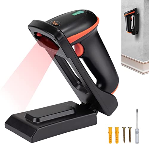 Tera Barcode Scanner wandhalterung 1D 2D QR Kabellos 2,4 GHz Wired USB 2,0 Kabelgebunden Handscanner Barcodelesegerät wandmontage mit Verstellbarem Klappständer, D5100-CR von Tera