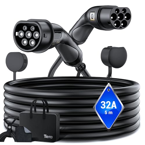 Tera EV Ladekabel Typ 2: 22KW 32A 5Meter 3-Phasen Typ 2 zu Typ 2 Mennekes IP55 Schnellladen Ladekabel Elektroauto Typ 2 für E-Auto EV/PHEV Deutsche Bedienungsanleitung DC-32A-5 Schwarz von Tera