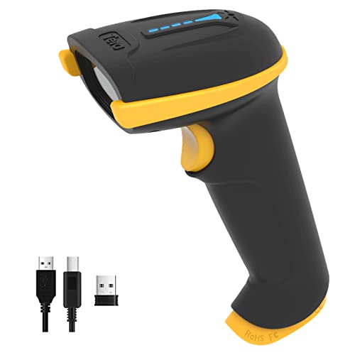 Tera Kabelloser Barcodescanner Handheld 1D Laser Wireless und USB Wired mit Akkustandsanzeige, Extra Großem Akku 2200mAh und Ergonomischem Design, Patent-Nr.: EU008489413, Upgrade-Modell 5100 Gelb von Tera