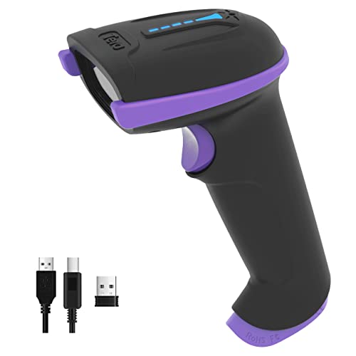 Tera Kabelloser Barcodescanner Handheld 1D Laser Wireless und USB Wired mit Akkustandsanzeige, Extra Großem Akku 2200mAh und Ergonomischem Design, Patent-Nr.: EU008489413, Upgrade-Modell 5100E Lila von Tera