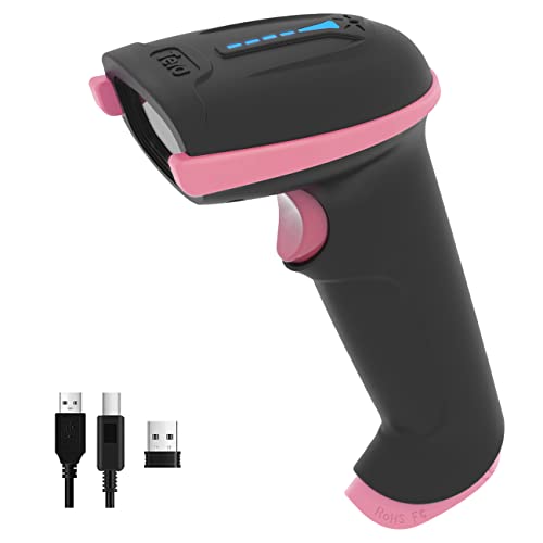 Tera Kabelloser Barcodescanner Handheld 1D Laser Wireless und USB Wired mit Akkustandsanzeige, Extra Großem Akku 2200mAh und Ergonomischem Design, Patent-Nr.: EU008489413, Upgrade-Modell 5100E Rosa von Tera