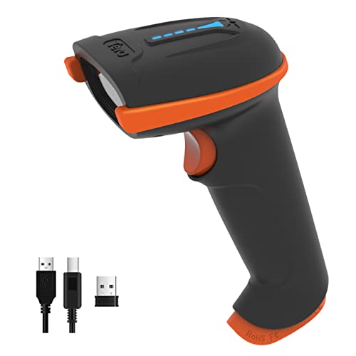 Tera Kabelloser Handheld-Barcode-Scanner 1D Laser Wireless und USB-Wired mit Akkustandsanzeige, Extra Großem Akku 2000mAh und Ergonomischem Design, Patent-Nr.: EU008489413, Upgrade-Modell 5100,Orange von Tera