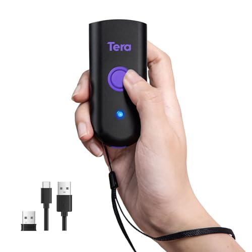 Tera Mini 1D Barcode Scanner: Kompakter wasserdichter drahtloser Laserscanner 3-in-1, kompatibel mit Bluetooth, USB Wired, tragbarer Barcode-Scanner für Logistikarbeit mit iOS, Windows, Android, Lila von Tera