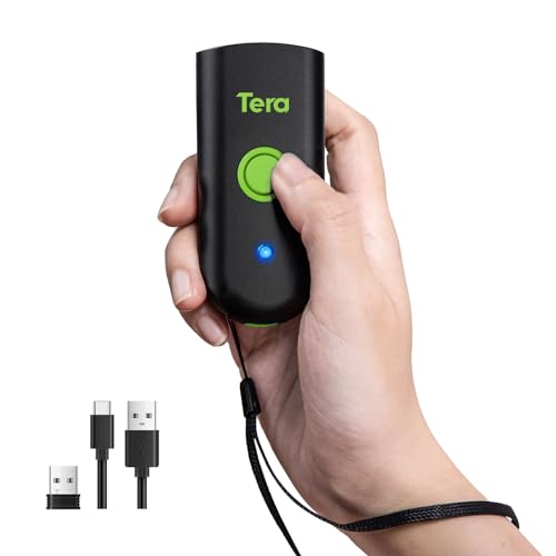 Tera Mini 1D Barcode Scanner: Taschenwasserdichter drahtloser Laserscanner, kompatibel mit Bluetooth, USB Wired, tragbarer für Geschäftslogistik, funktioniert mit iOS, Windows, Android, 1100L Grün von Tera