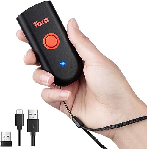 Tera Mini Tragbarer Barcode-Scanner CMOS Barcodescanner 3-in-1 Bluetooth & USB-Kabel & 2,4G Wireless Drahtlos für 1D 2D QR Barcodes auf Papier und Bildshirm, 1100D von Tera