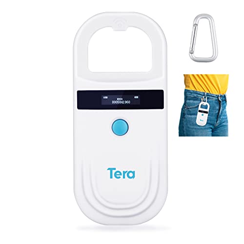 Tera Pet Microchip Reader Scanner mit D-Buckle, RFID Tragbarer Tierchip ID Scanner mit OLED Display Wiederaufladbarer Pet Tag Scanner für Hund Katze Schwein für ISO 11784/11785, FDX-B, EMID von Tera