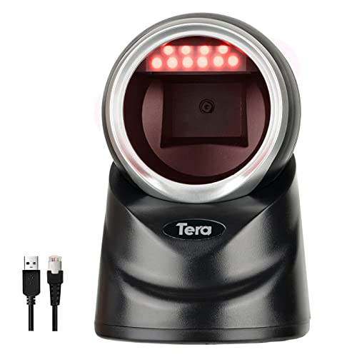 Tera Pro 2D QR Desktop Barcode Scanner Omnidirektional Einstellbarer Scankopf, USB Wired Handsfree Plattform Automatic Bar Code Reader for Market Retail Store Phone Screen Payment, 9100 von Tera