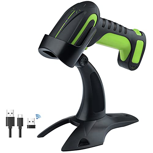 Tera Pro 3 in 1 Extreme Leistung Barcodescanner Kabellos 1D 2D QR Bluetooth Kabellos 2,4G & Kabelgebunden USB-C Industriell 1D Barcode Scanner 2500mAh Exzellente Fallfestigkeit mit Ständer 8100 Grün von Tera