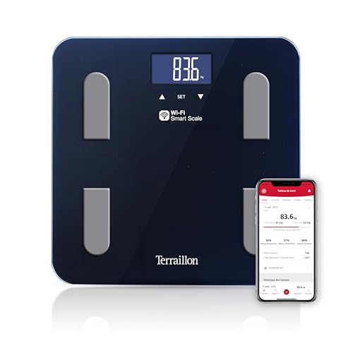 TERRAILLON - FIT COACH – Intelligente Waage, WiFi, Impedanzmesser, Analyse von Fett, Muskeln, Wasser, Knochen und Viszeral, BMI, LCD-Display, Kapazität 180 kg, Glasplatte, Schwarz TERRAILLON - FIT COACH – Intelligente Waage, WiFi, Impedanzmesser, Analyse von Fett, Muskeln, Wasser, Knochen und Viszeral, BMI, LCD-Display, Kapazität 180 kg, Glasplatte, Schwarz von Terraillon