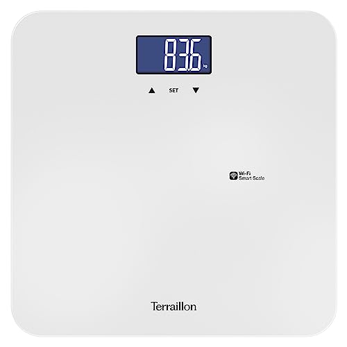 TERRAILLON - MASTER FORM ULTRA Wi-Fi Connected Scale, Kapazität 180 kg, BMI, Großes hintergrundbeleuchtetes LCD-Display, Glasschale - Weiß von Terraillon