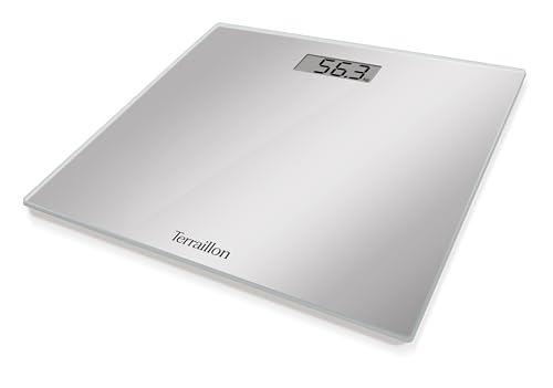 TERRAILLON - Personenwaage TSQUARE Silver – kompakt und ultraflach 26 cm x 26 cm – großes LCD-Display, Kapazität 180 kg – Skala 100 g – Silber von Terraillon