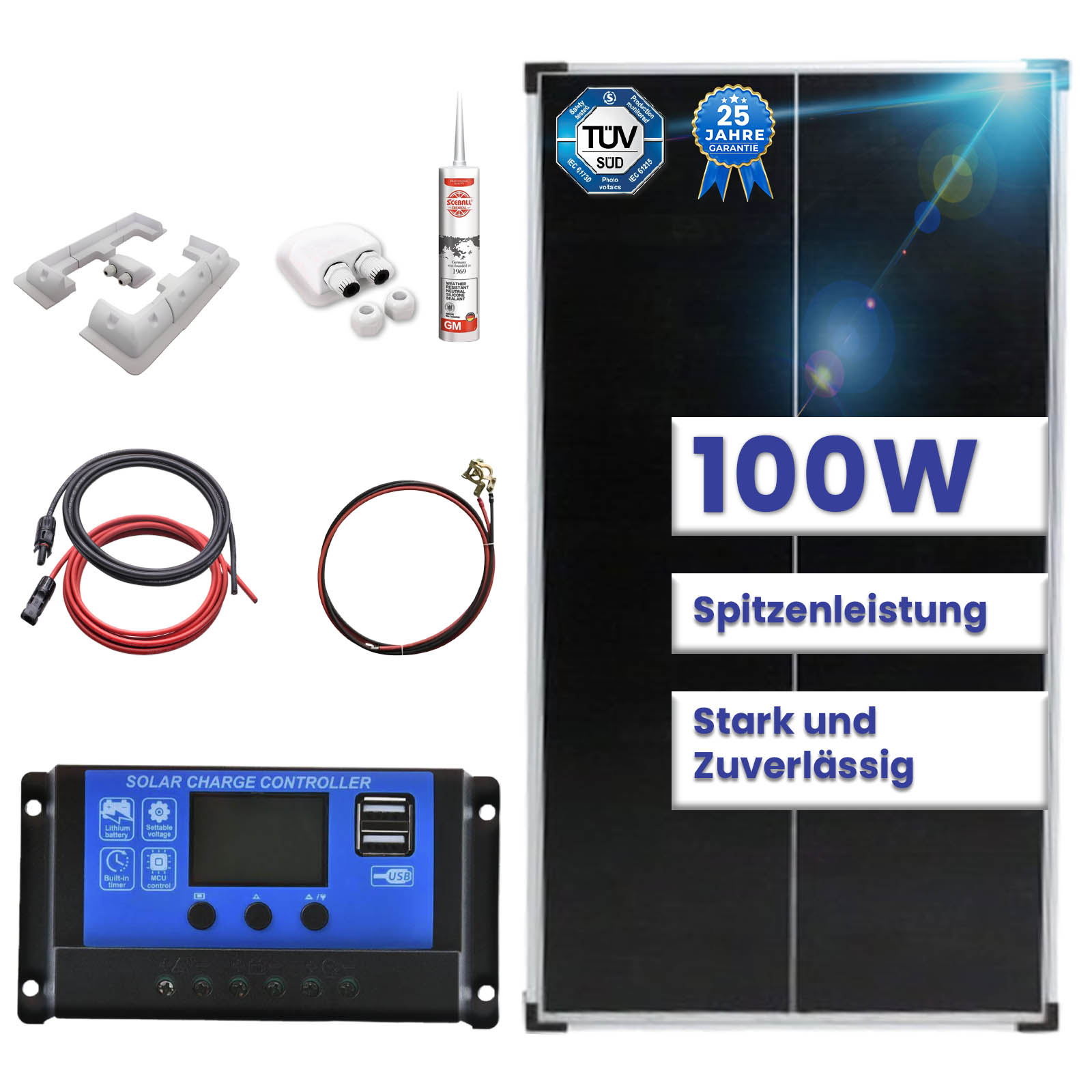 100 Watt Solar Komplettsystem für Wohnmobile, Wohnwagen und Boote, Silber Rahmen Solarmodul- 46cm 100 Watt Solar Komplettsystem für Wohnmobile, Wohnwagen und Boote, Silber Rahmen Solarmodul- 46cm von Terralumen GmbH