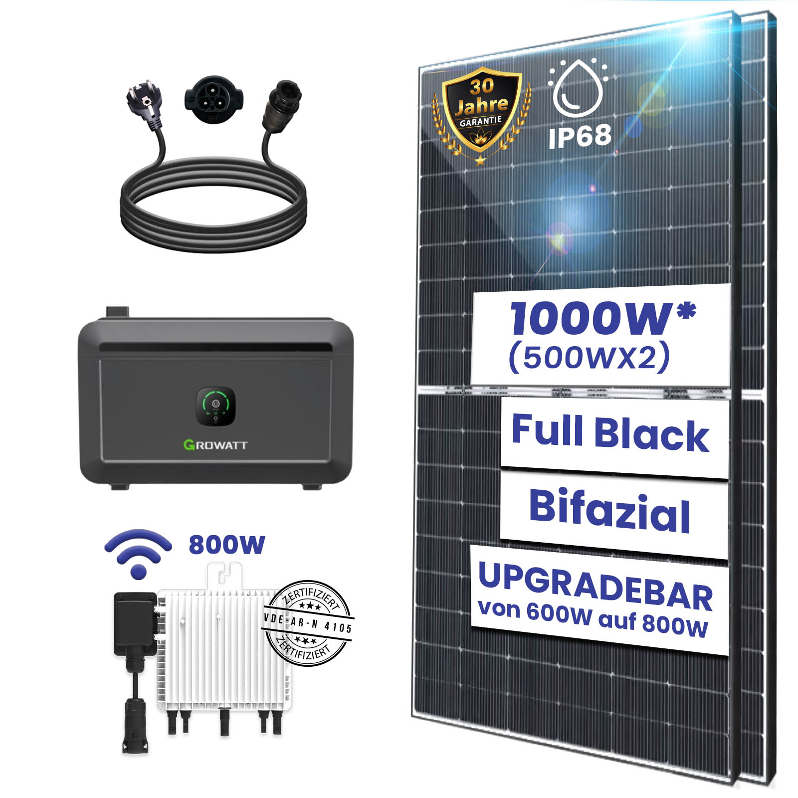 1000W/800W Balkonkraftwerk mit Speicher Photovoltaik Anlage mit Deye 800W WIFI Smart Wechselrichter Mini PV Solaranlage 1000W/800W Balkonkraftwerk mit Speicher Photovoltaik Anlage mit Deye 800W WIFI Smart Wechselrichter Mini PV Solaranlage von Terralumen GmbH