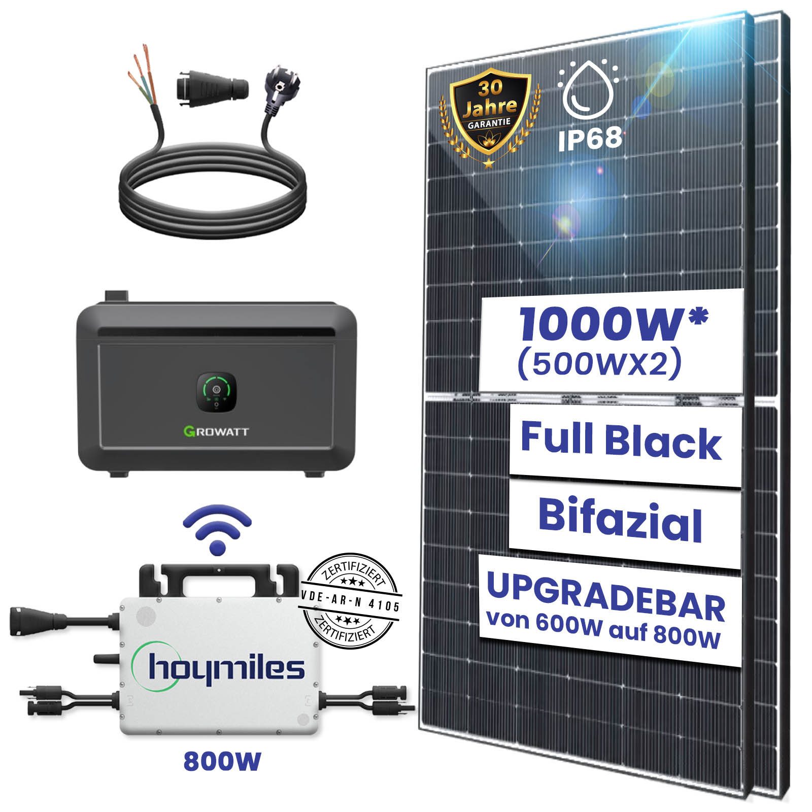1000W/800W Balkonkraftwerk mit Speicher Photovoltaik Anlage mit Hoymiles HMS 800W WIFI Smart Wechselrichter Mini PV Solaranlage 1000W/800W Balkonkraftwerk mit Speicher Photovoltaik Anlage mit Hoymiles HMS 800W WIFI Smart Wechselrichter Mini PV Solaranlage von Terralumen GmbH