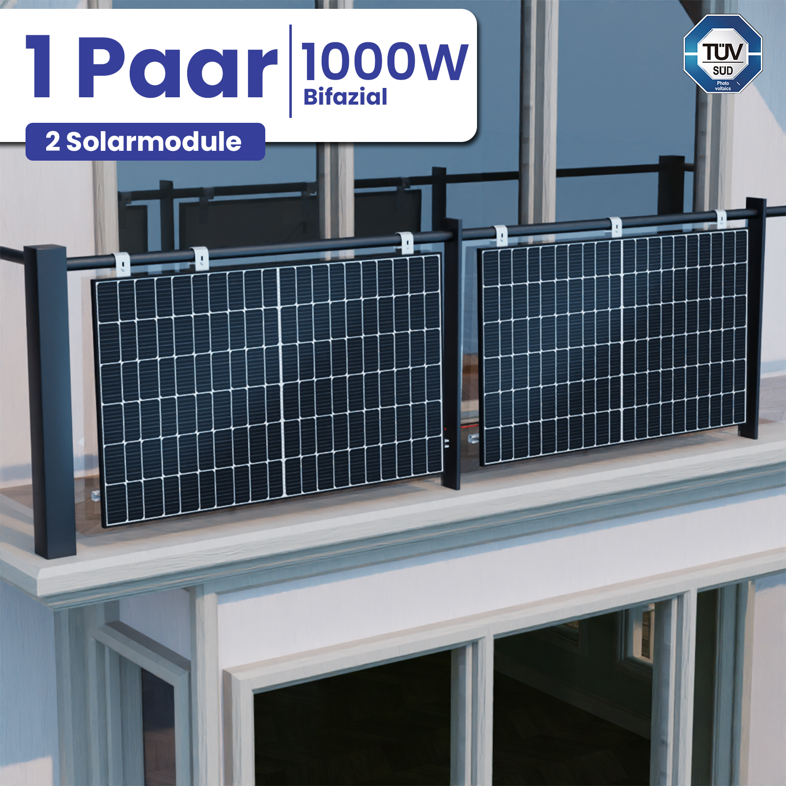 1000W/800W Bifazial Balkonkraftwerk Photovoltaik Komplettanlage Hoymiles HMS-800W-2T WIFI Wechselrichter 800W Balkongeländer Eckig PV Montage 1000W/800W Bifazial Balkonkraftwerk Photovoltaik Komplettanlage Hoymiles HMS-800W-2T WIFI Wechselrichter 800W Balkongeländer Eckig PV Montage von Terralumen GmbH
