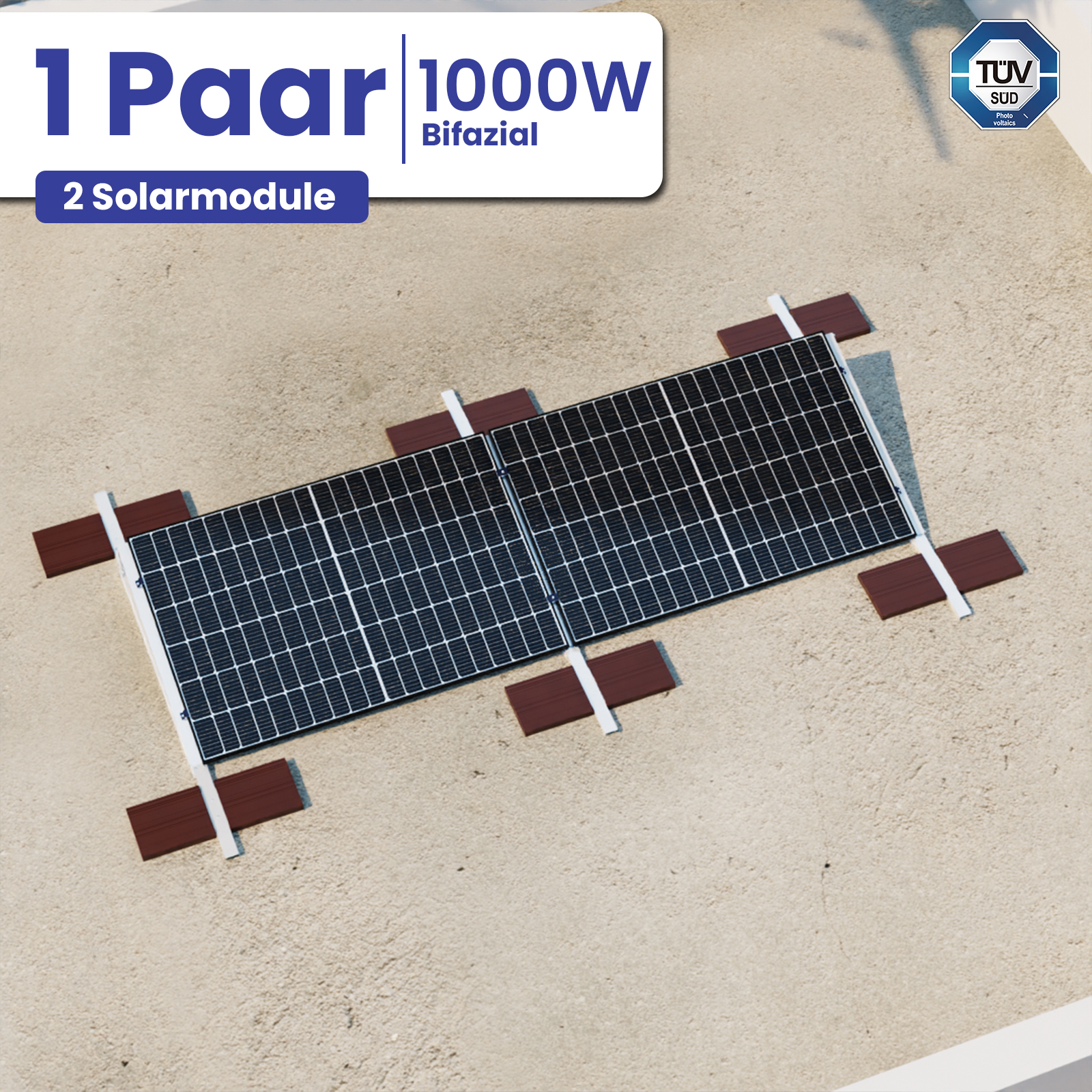 1000W/800W Bifazial Balkonkraftwerk Photovoltaik Komplettanlage Hoymiles HMS-800W-2T WIFI Wechselrichter 800W PV Aufständerung Süd Premium Light(Groß) von Terralumen GmbH