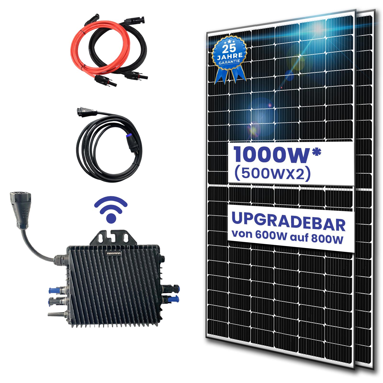 1000W Balkonkraftwerk 800W Photovoltaik Solaranlage mit ABSAAR 800W WIFI Wechselrichter Smart Mini PV Anlage 1000W Balkonkraftwerk 800W Photovoltaik Solaranlage mit ABSAAR 800W WIFI Wechselrichter Smart Mini PV Anlage von Terralumen GmbH