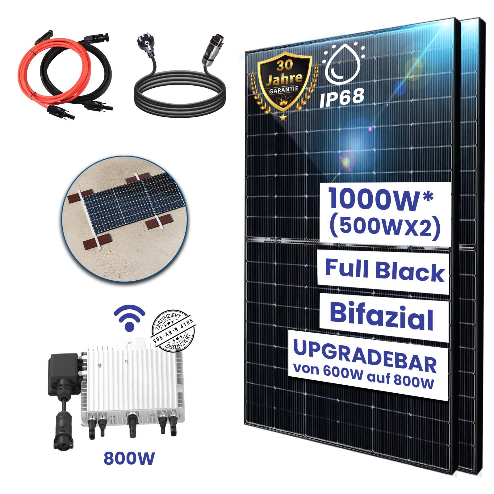 1000W Balkonkraftwerk Bifazial 800W Komplettset Photovoltaik Solaranlage mit DEYE 800W WIFI Smart Mini PV Anlage und Aufständerung SÜD Premium Light G 1000W Balkonkraftwerk Bifazial 800W Komplettset Photovoltaik Solaranlage mit DEYE 800W WIFI Smart Mini PV Anlage und Aufständerung SÜD Premium Light G von Terralumen GmbH