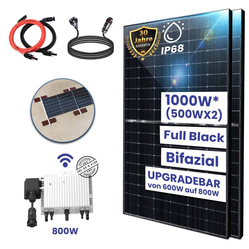 1000W Balkonkraftwerk Bifazial 800W Komplettset Photovoltaik Solaranlage mit DEYE 800W WIFI Smart Mini PV Anlage und Aufständerung SÜD Premium Light G von Terralumen GmbH