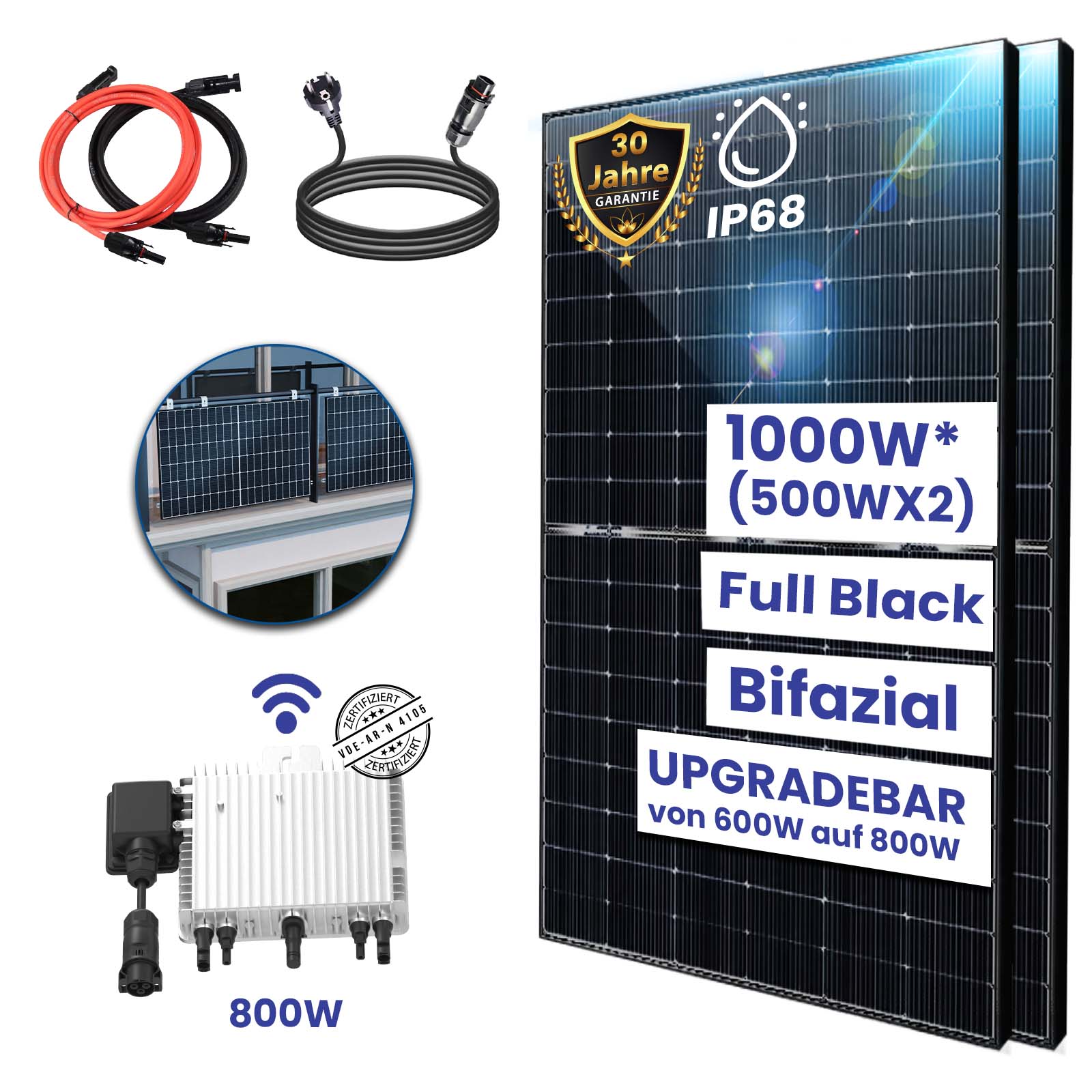 1000W Balkonkraftwerk Bifazial 800W Komplettset Photovoltaik Solaranlage mit DEYE 800W WIFI Smart Mini PV Anlage und Balkongeländer Eckig PV Halterung 1000W Balkonkraftwerk Bifazial 800W Komplettset Photovoltaik Solaranlage mit DEYE 800W WIFI Smart Mini PV Anlage und Balkongeländer Eckig PV Halterung von Terralumen GmbH