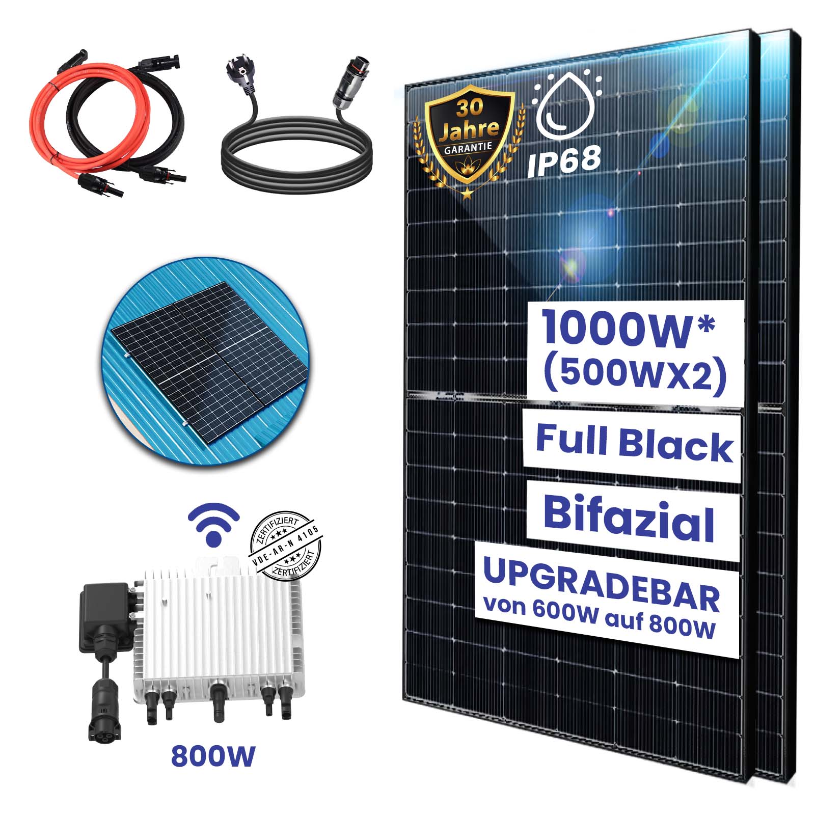 1000W Balkonkraftwerk Bifazial 800W Komplettset Photovoltaik Solaranlage mit DEYE 800W WIFI Smart Mini PV Anlage und Stockschrauben PV Halterung 1000W Balkonkraftwerk Bifazial 800W Komplettset Photovoltaik Solaranlage mit DEYE 800W WIFI Smart Mini PV Anlage und Stockschrauben PV Halterung von Terralumen GmbH
