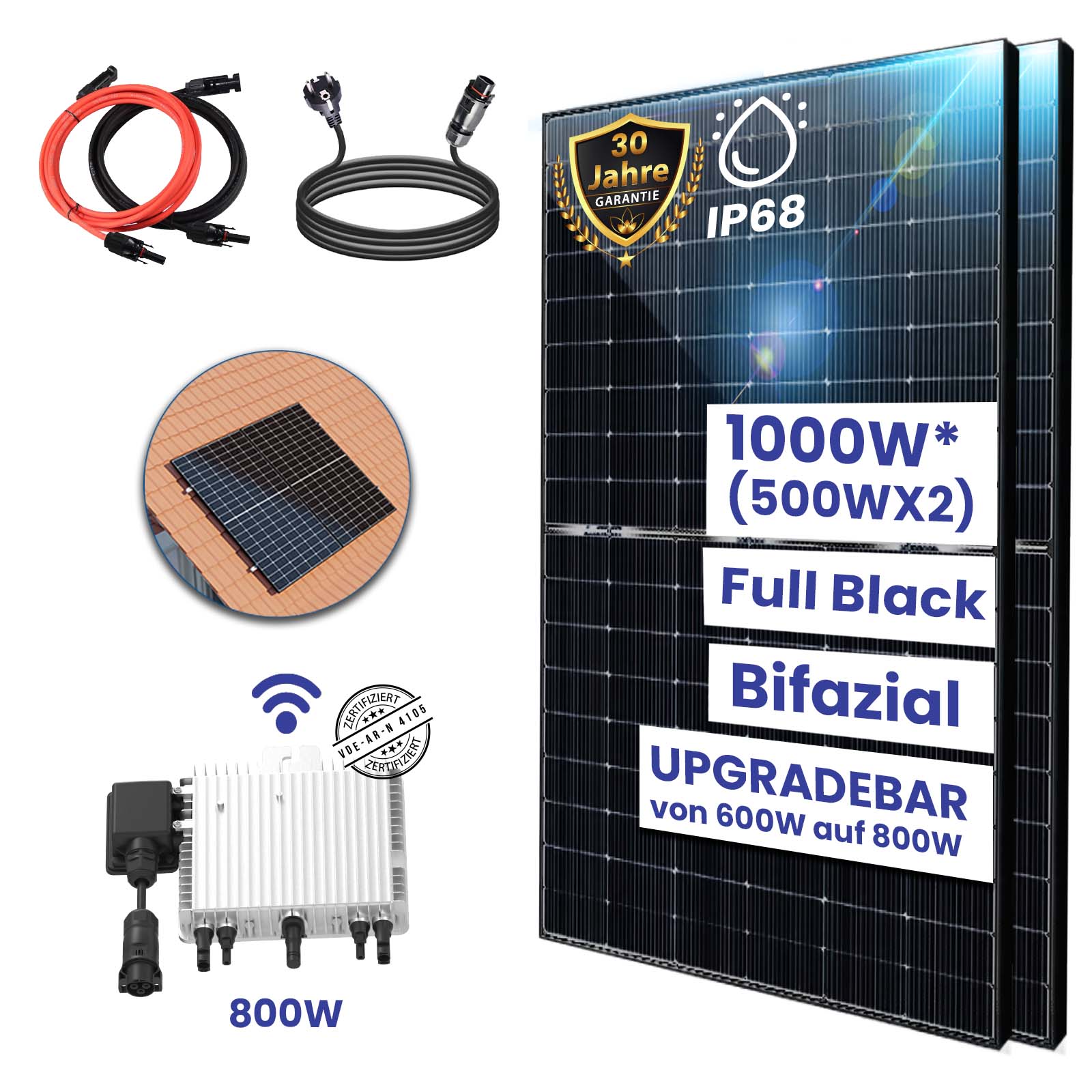 1000W Balkonkraftwerk Bifazial 800W Komplettset Photovoltaik Solaranlage mit DEYE 800W WIFI Smart Mini PV Anlage und Ziegeldach PV Halterung 1000W Balkonkraftwerk Bifazial 800W Komplettset Photovoltaik Solaranlage mit DEYE 800W WIFI Smart Mini PV Anlage und Ziegeldach PV Halterung von Terralumen GmbH
