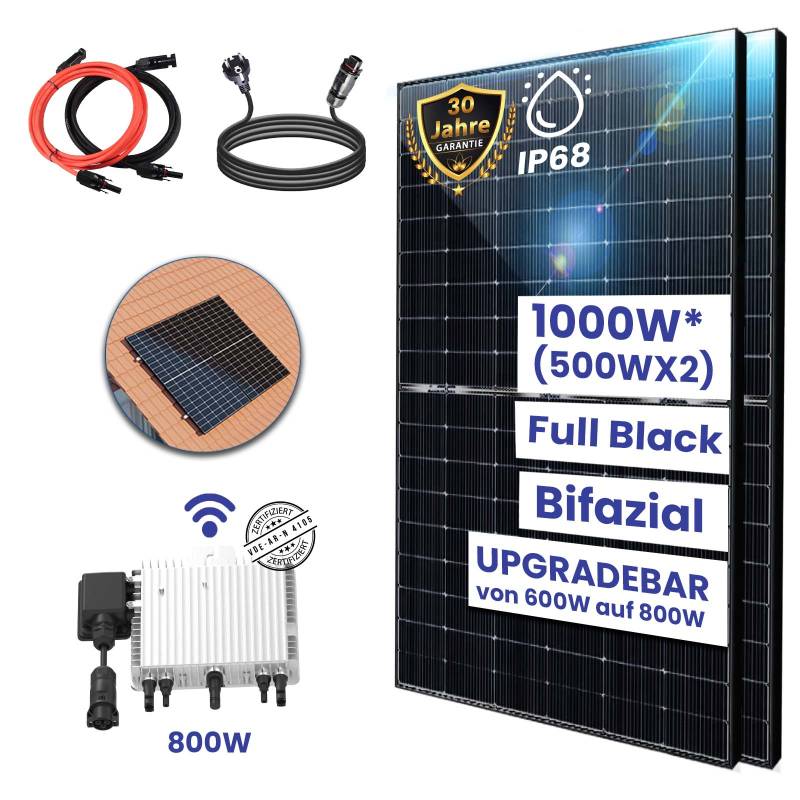 1000W Balkonkraftwerk Bifazial 800W Komplettset Photovoltaik Solaranlage mit DEYE 800W WIFI Smart Mini PV Anlage und Ziegeldach PV Halterung von Terralumen GmbH
