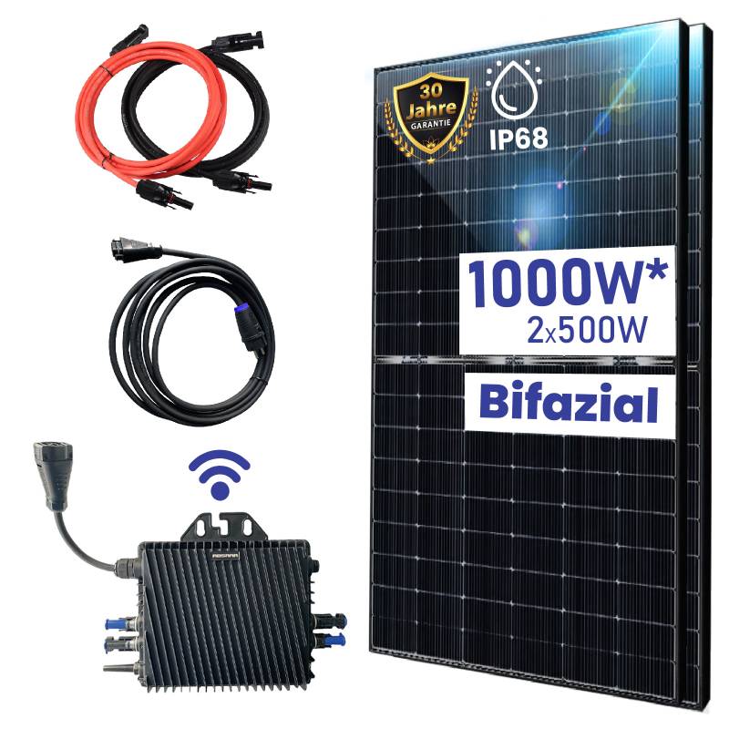 1000W Balkonkraftwerk Bifazial Komplettset Photovoltaik Solaranlage mit 800W WIFI Wechselrichter Smart Mini PV Anlage von Terralumen GmbH