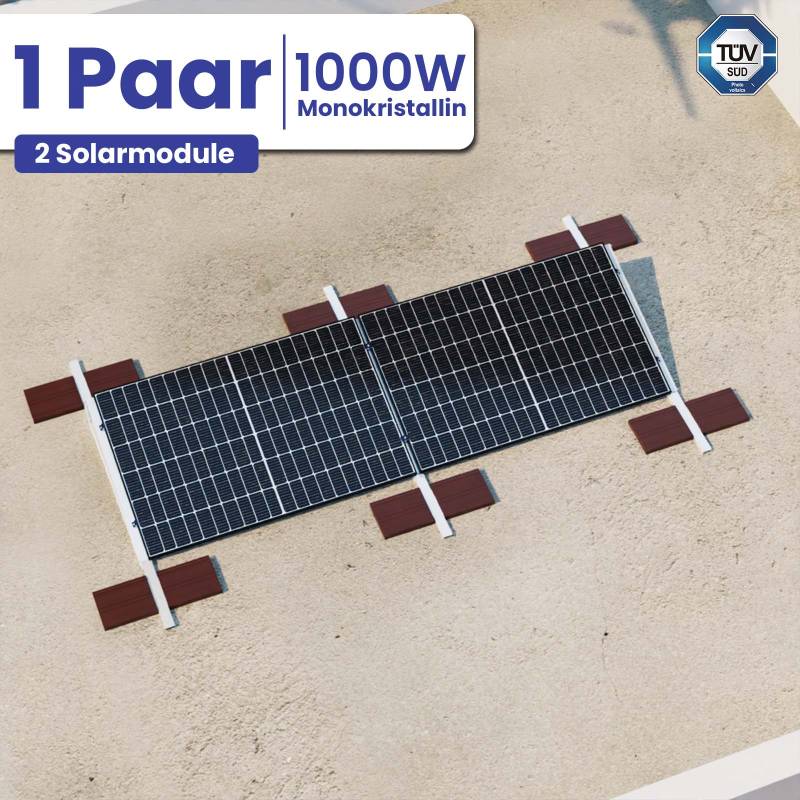 1000W Balkonkraftwerk Komplettset inkl. 500W Solarmodule, Hoymiles HMS-800W-2T Upgradefähiger WIFI Wechselrichter, 3M Schukostecker und Aufständerung von Terralumen GmbH