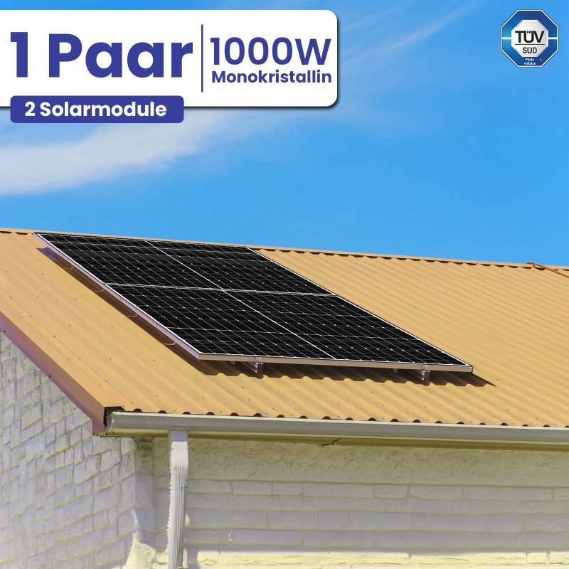 1000W Balkonkraftwerk Komplettset inkl. 500W Solarmodule, Hoymiles HMS-800W-2T Upgradefähiger WIFI Wechselrichter, 3M Schukostecker und Stockschrauben von Terralumen GmbH