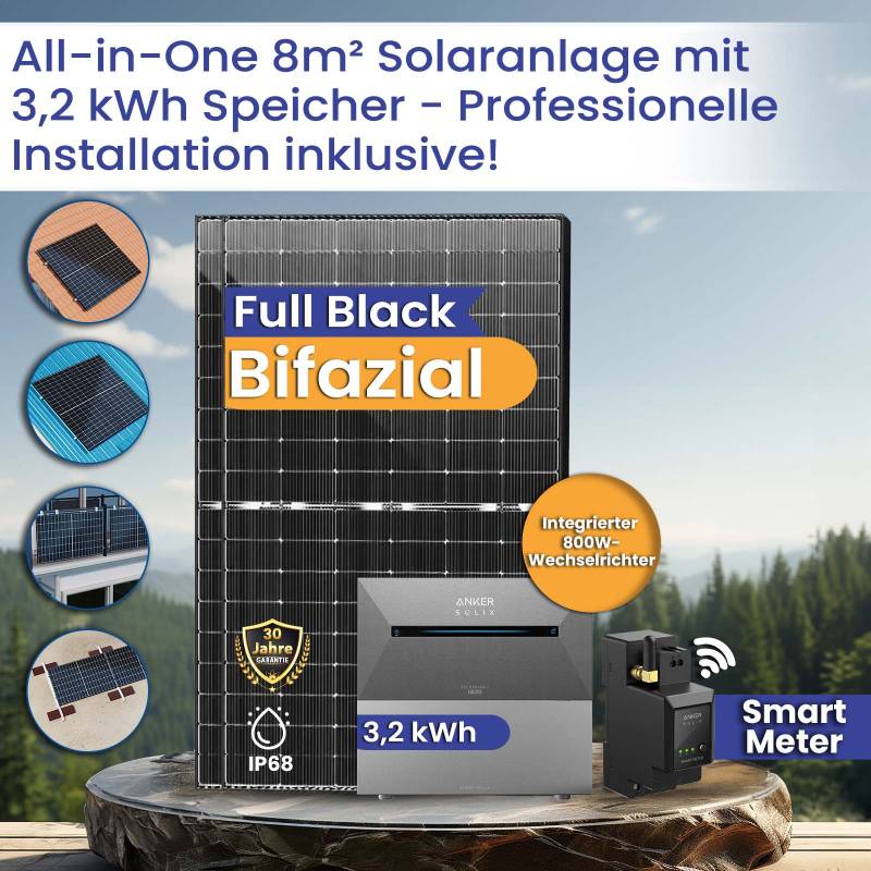 2000W Balkonkraftwerk mit Speicher 800W Wechselrichter All in One inkl. Solaranlage Montage mit Anker Solix 9,6kWh - Terralumen - Ohne Erweiterungsbat von Terralumen GmbH