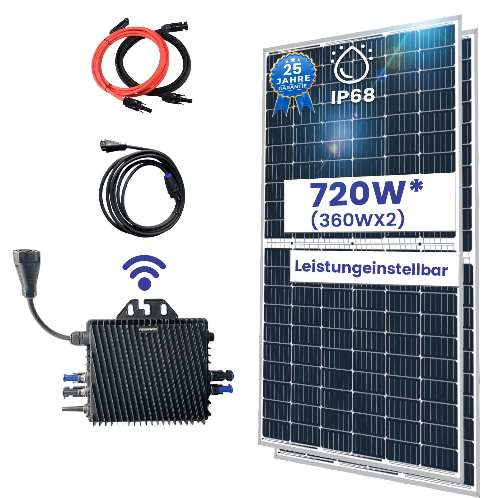 720W Balkonkraftwerk 800W Photovoltaik Solaranlage mit ABSAAR 800W WIFI Wechselrichter Smart Mini PV Anlage 720W Balkonkraftwerk 800W Photovoltaik Solaranlage mit ABSAAR 800W WIFI Wechselrichter Smart Mini PV Anlage von Terralumen GmbH