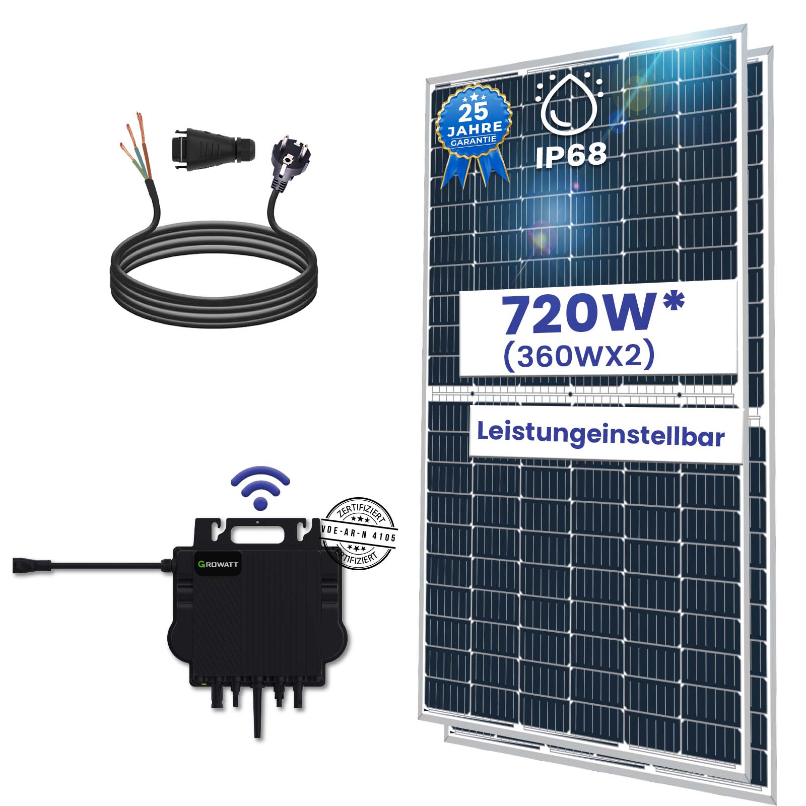 720W Balkonkraftwerk 800W Photovoltaik Solaranlage mit NEO 800W WIFI Wechselrichter Smart Mini PV Anlage 720W Balkonkraftwerk 800W Photovoltaik Solaranlage mit NEO 800W WIFI Wechselrichter Smart Mini PV Anlage von Terralumen GmbH