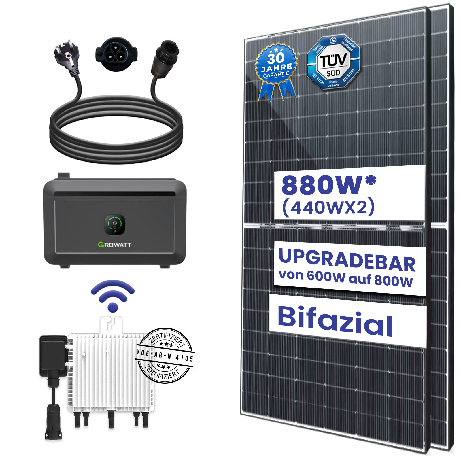 880W/800W Balkonkraftwerk mit Speicher Photovoltaik Anlage mit Deye 800W WIFI Smart Wechselrichter Mini PV Solaranlage 880W/800W Balkonkraftwerk mit Speicher Photovoltaik Anlage mit Deye 800W WIFI Smart Wechselrichter Mini PV Solaranlage von Terralumen GmbH