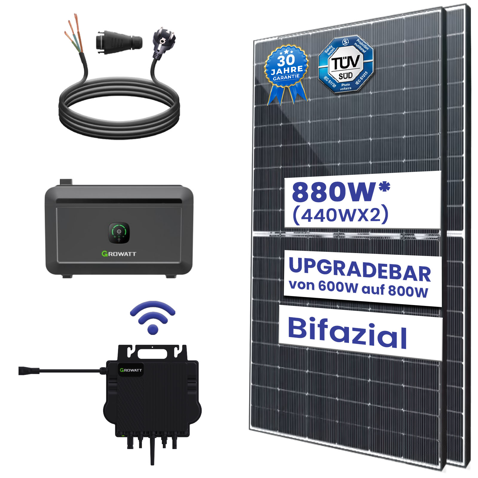 880W/800W Balkonkraftwerk mit Speicher Photovoltaik Anlage mit Growatt NEO 800W WIFI Smart Wechselrichter Mini PV Solaranlage 880W/800W Balkonkraftwerk mit Speicher Photovoltaik Anlage mit Growatt NEO 800W WIFI Smart Wechselrichter Mini PV Solaranlage von Terralumen GmbH
