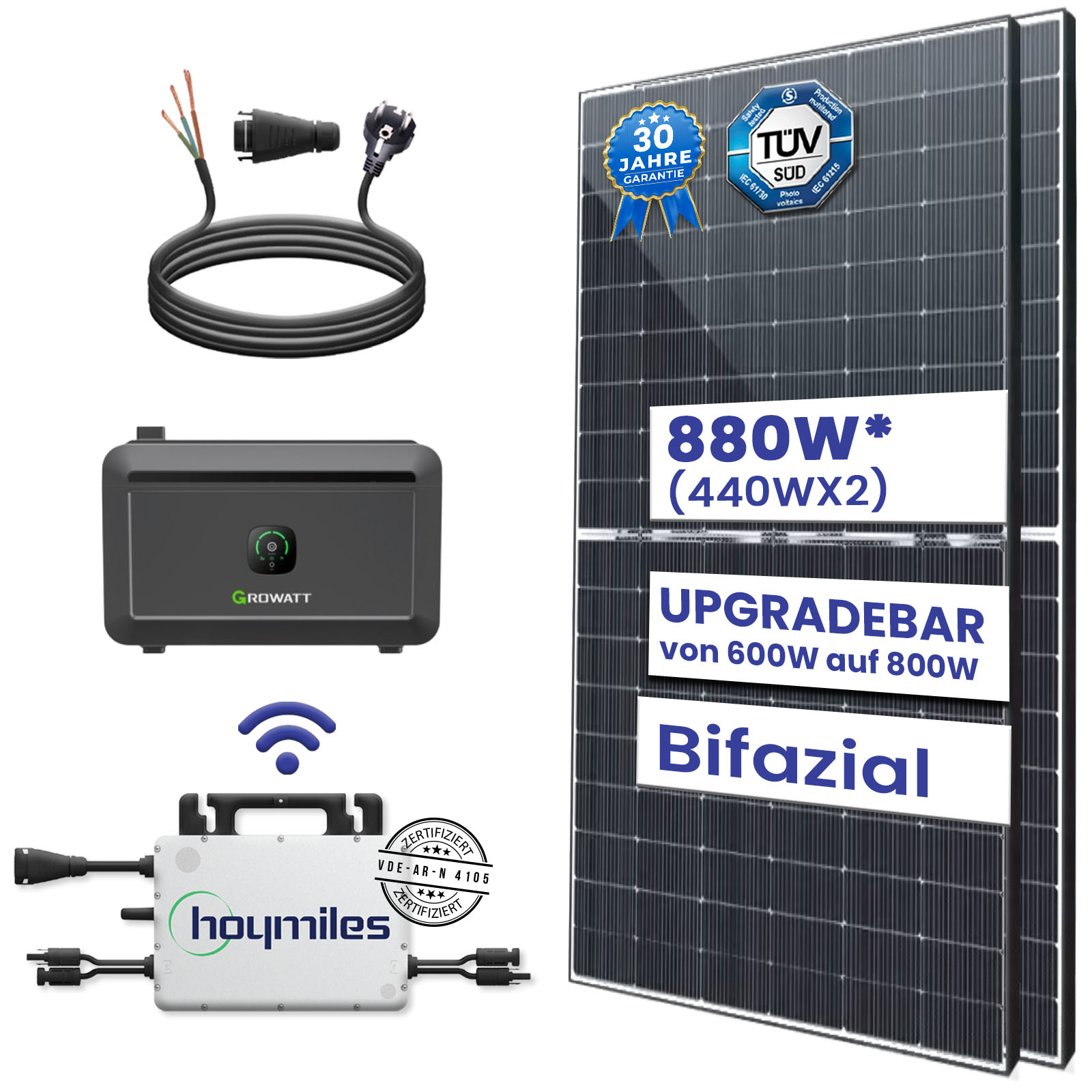 880W/800W Balkonkraftwerk mit Speicher Photovoltaik Anlage mit Hoymiles HMS 800W WIFI Smart Wechselrichter Mini PV Solaranlage 880W/800W Balkonkraftwerk mit Speicher Photovoltaik Anlage mit Hoymiles HMS 800W WIFI Smart Wechselrichter Mini PV Solaranlage von Terralumen GmbH