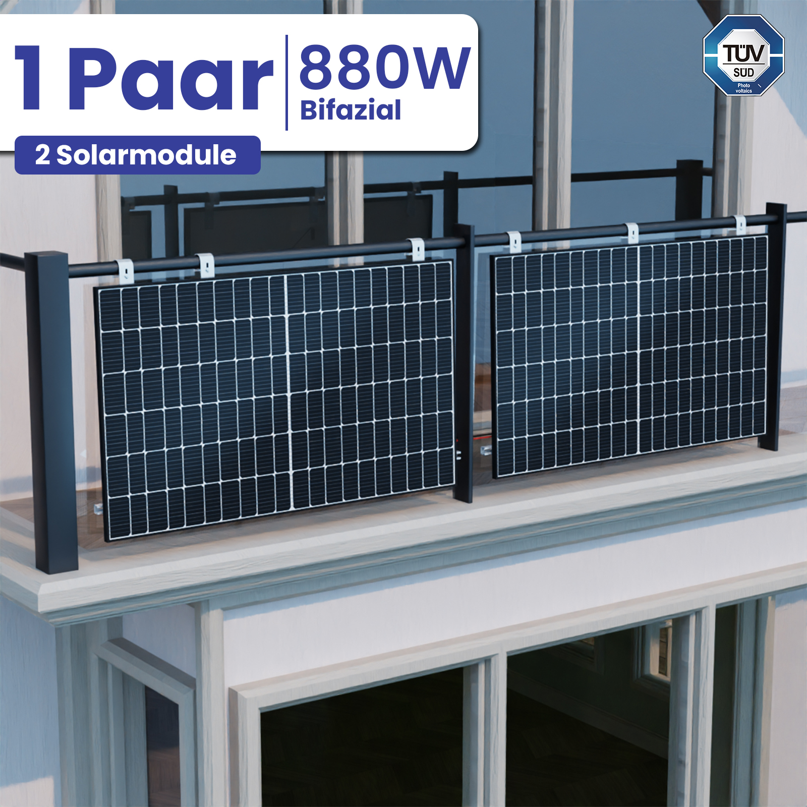 880W/800W Bifazial Balkonkraftwerk Photovoltaik Komplettanlage Hoymiles HMS-800W-2T WIFI Wechselrichter 800W Balkongeländer Eckig PV Montage 880W/800W Bifazial Balkonkraftwerk Photovoltaik Komplettanlage Hoymiles HMS-800W-2T WIFI Wechselrichter 800W Balkongeländer Eckig PV Montage von Terralumen GmbH