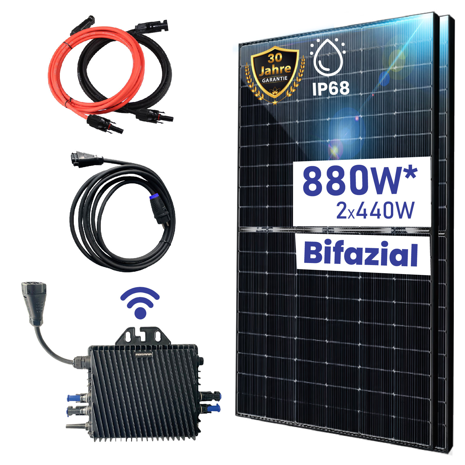 880W Balkonkraftwerk Bifazial Komplettset Photovoltaik Solaranlage mit 800W WIFI Wechselrichter Smart Mini PV Anlage 880W Balkonkraftwerk Bifazial Komplettset Photovoltaik Solaranlage mit 800W WIFI Wechselrichter Smart Mini PV Anlage von Terralumen GmbH