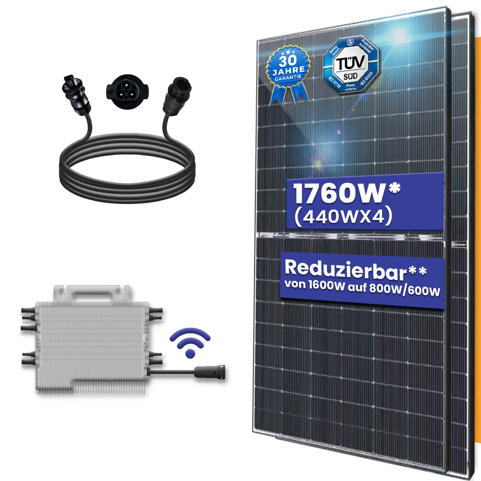 Balkonkraftwerk Komplettset 1760W Bifazial | Deye Wechselrichter 1600W | Photovoltaik Solaranlage mit 5m Wielandstecker Balkonkraftwerk Komplettset 1760W Bifazial | Deye Wechselrichter 1600W | Photovoltaik Solaranlage mit 5m Wielandstecker von Terralumen GmbH