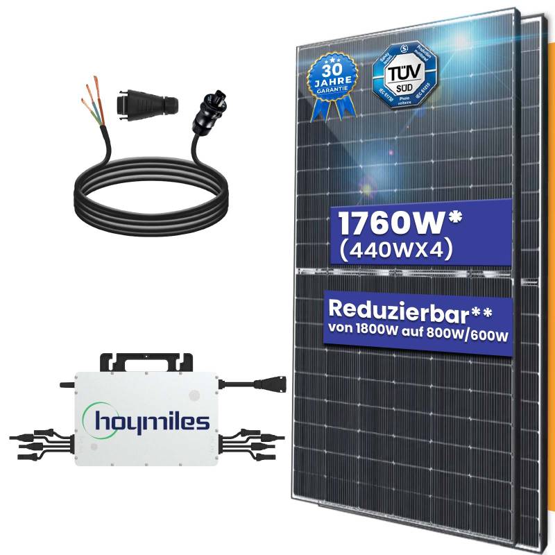 Balkonkraftwerk Komplettset 1760W Bifazial | Hoymiles Wechselrichter 1800W | Photovoltaik Solaranlage mit 5m Wielandstecker von Terralumen GmbH