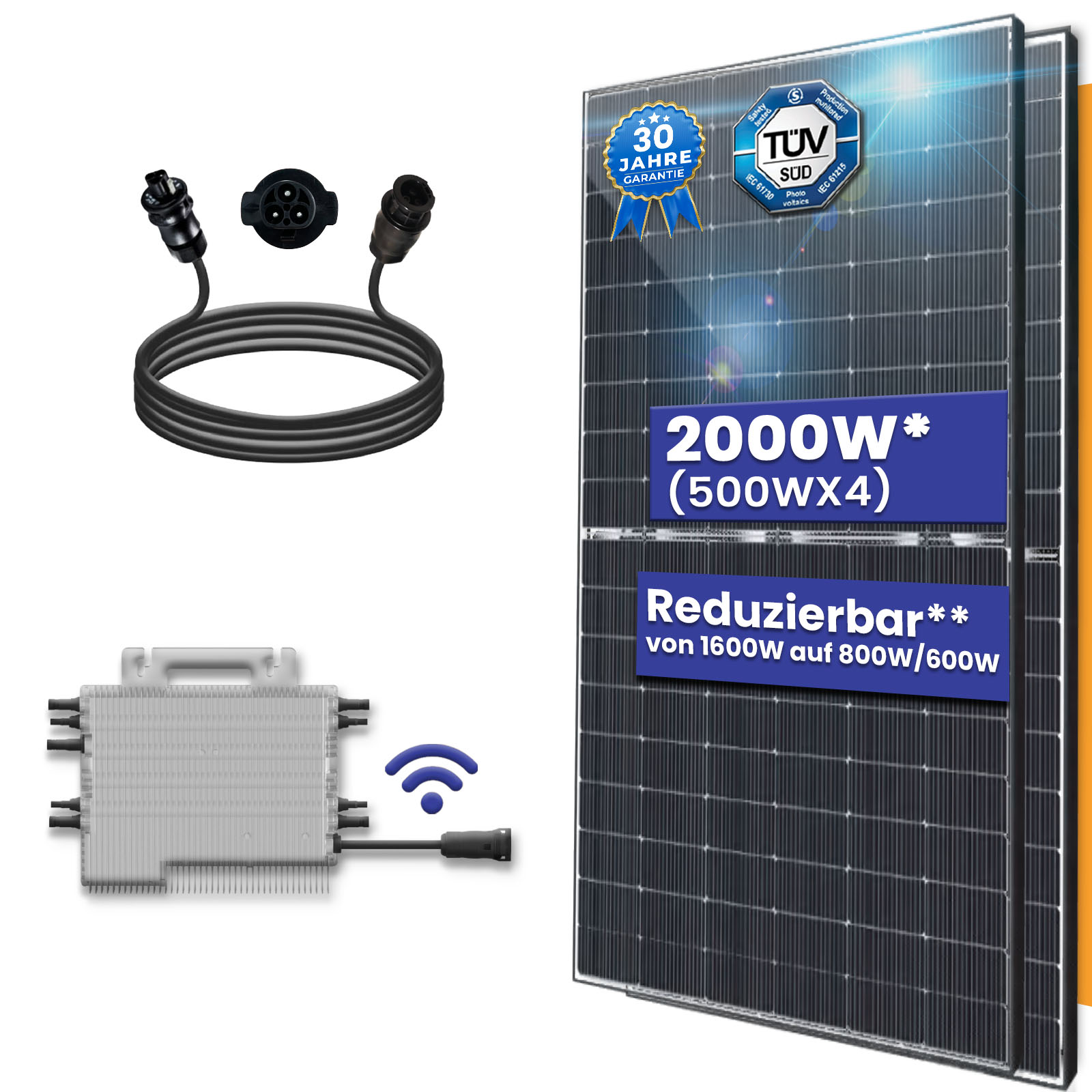 Balkonkraftwerk Komplettset 2000W Bifazial | Deye Wechselrichter 1600W | Photovoltaik Solaranlage mit 10m Wielandstecker Balkonkraftwerk Komplettset 2000W Bifazial | Deye Wechselrichter 1600W | Photovoltaik Solaranlage mit 10m Wielandstecker von Terralumen GmbH