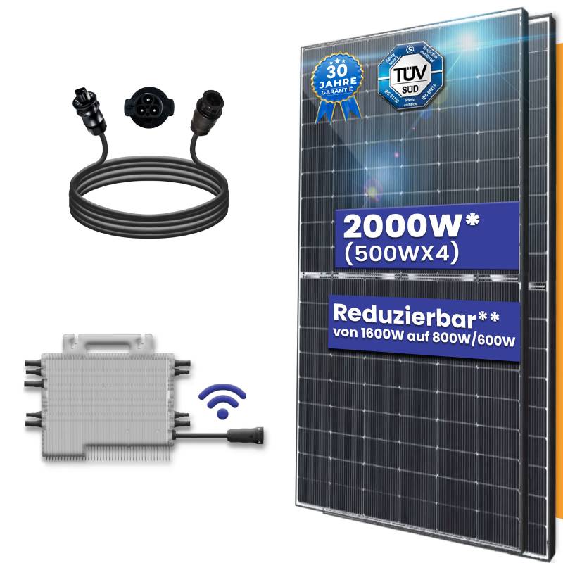 Balkonkraftwerk Komplettset 2000W Bifazial | Deye Wechselrichter 1600W | Photovoltaik Solaranlage mit 10m Wielandstecker von Terralumen GmbH