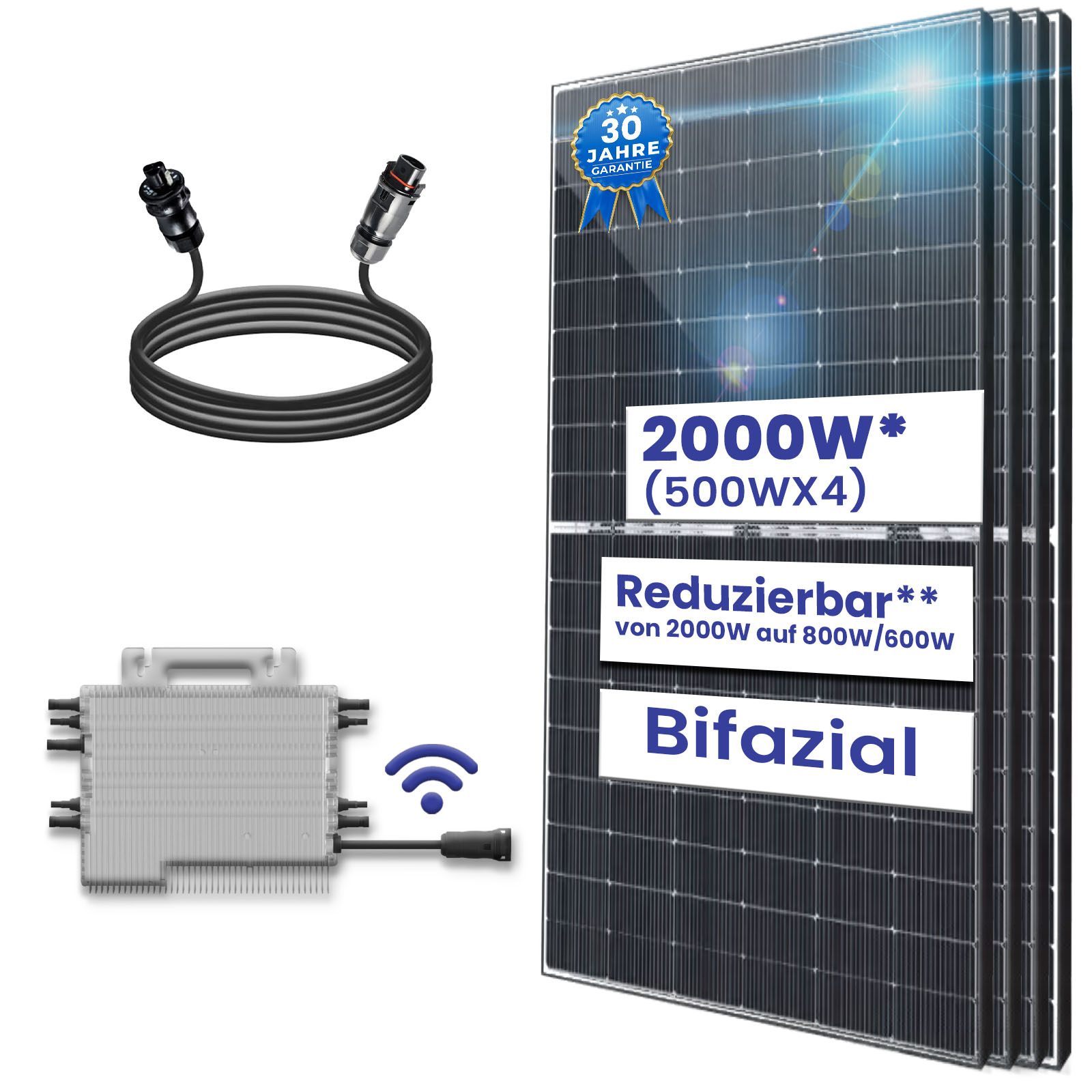 Balkonkraftwerk Komplettset 2000W Bifazial | Deye Wechselrichter 2000W | Photovoltaik Solaranlage mit 10m Wielandstecker Balkonkraftwerk Komplettset 2000W Bifazial | Deye Wechselrichter 2000W | Photovoltaik Solaranlage mit 10m Wielandstecker von Terralumen GmbH