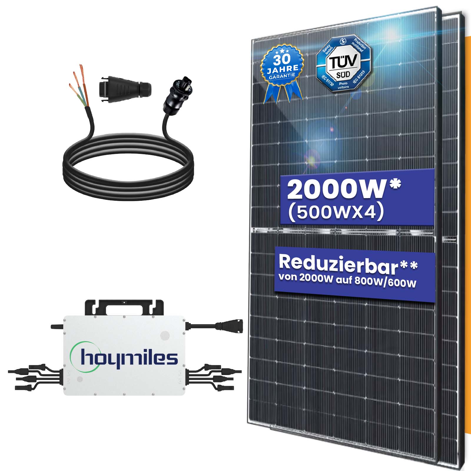 Balkonkraftwerk Komplettset 2000W Bifazial | Hoymiles Wechselrichter 2000W | Photovoltaik Solaranlage mit 5m Wielandstecker Balkonkraftwerk Komplettset 2000W Bifazial | Hoymiles Wechselrichter 2000W | Photovoltaik Solaranlage mit 5m Wielandstecker von Terralumen GmbH